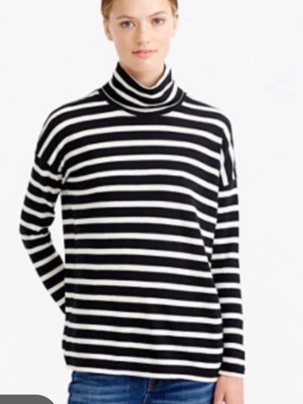 J. Crew Gray and White Striped Turtleneck Pullover